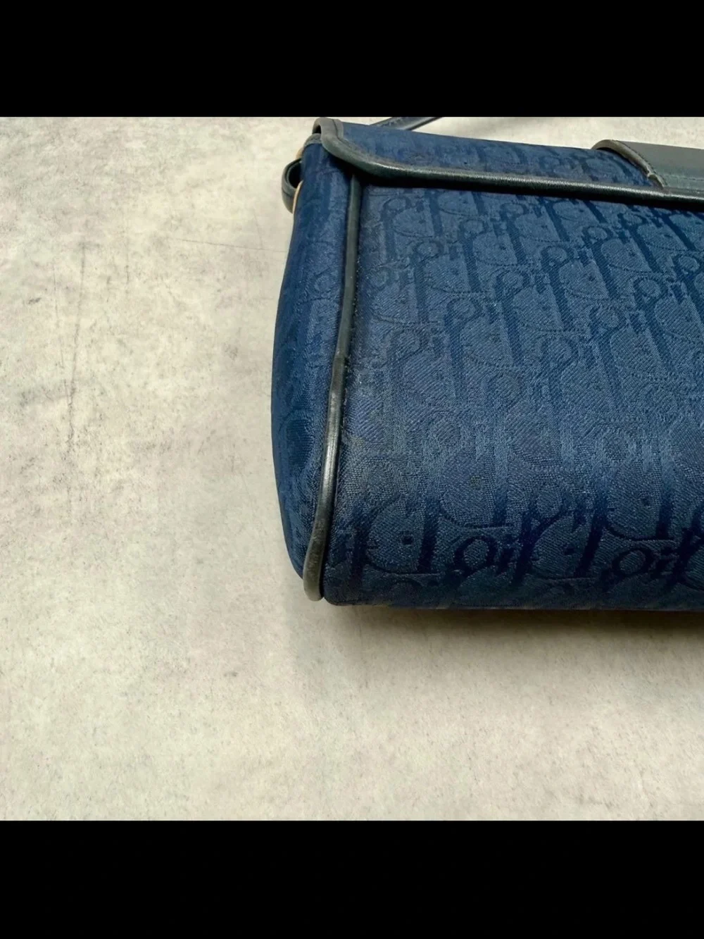 Dior Navy Monogram Shoulder Bag with Gold-Tone Logo